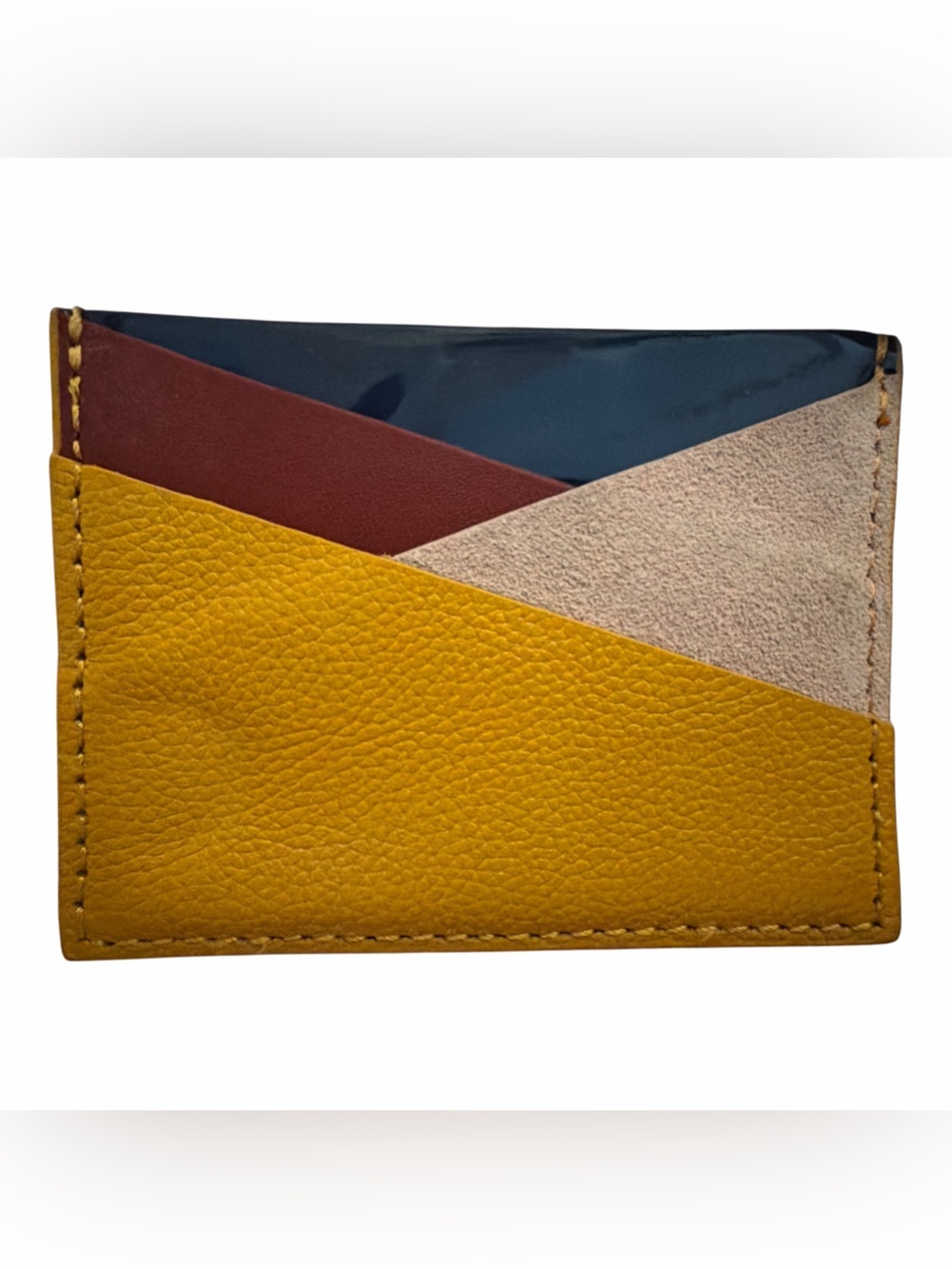 Anthropologie Iris Leather Card Holder in Mustard Yellow with Multi-Color Accent